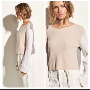 Vince Cashmere Colorblock Ribbed Cropped Pullover